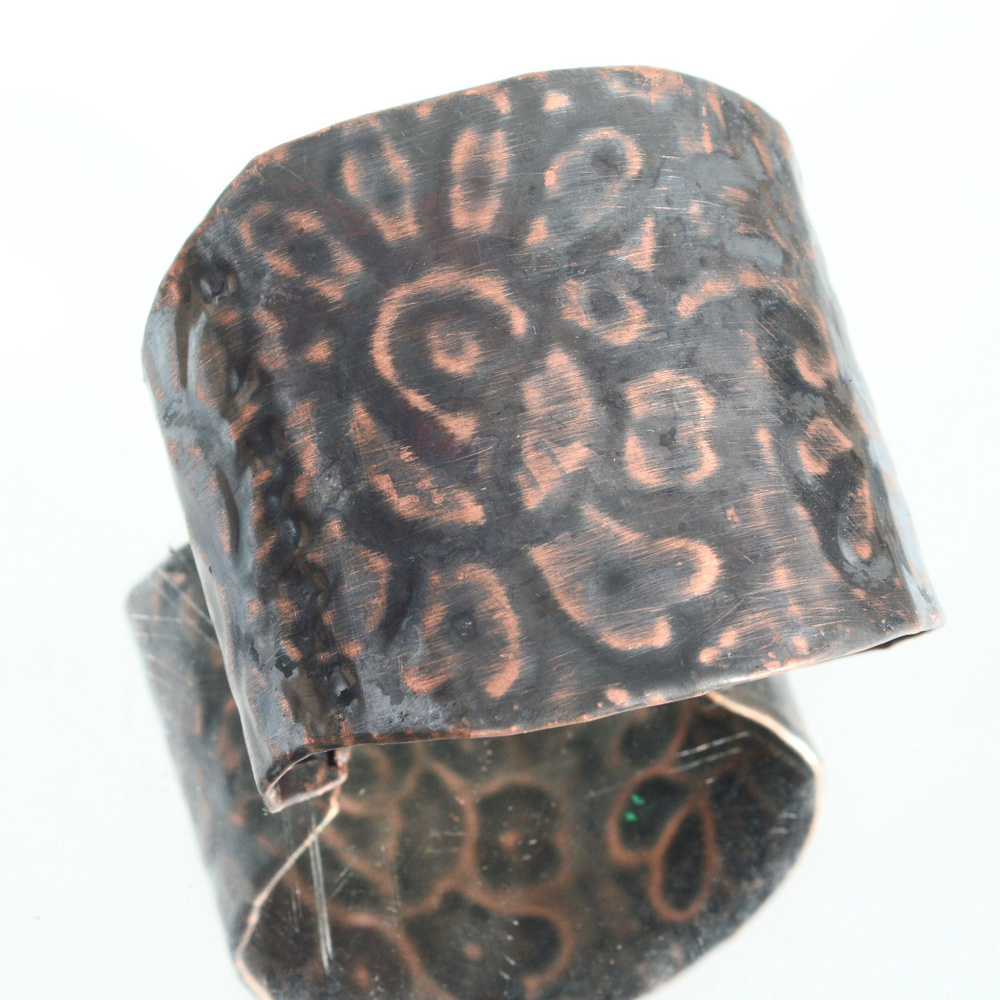 Batik Floral Wide Cuff Copper Bracelet Handmade - Picture 2 of 8